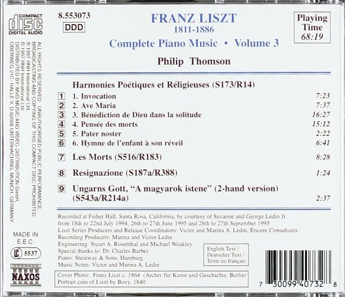 Franz Liszt, Philip Thomson - Harmonies Poétiques Et Réligieuse, Nos. 1-6 • Les Morts • Resignazione • Ungarns Gott (CD, Album) (Mint (M)) - Image 2