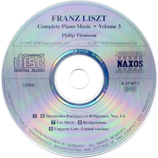 Franz Liszt, Philip Thomson - Harmonies Poétiques Et Réligieuse, Nos. 1-6 • Les Morts • Resignazione • Ungarns Gott (CD, Album) (Mint (M)) - Image 3