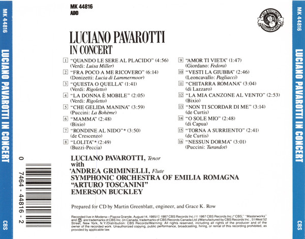 Luciano Pavarotti - Luciano Pavarotti In Concert (CD, Album) (Near Mint (NM or M-)) - Image 2