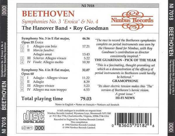 Ludwig van Beethoven, Hanover Band - Symphonies No. 3 'Eroica' & No. 4 (CD, Comp, Amb) (Mint (M)) - Image 4