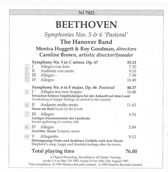 Ludwig van Beethoven, Hanover Band - Symphonies Nos. 5 & 6 'Pastoral' (CD, Comp, Amb) (Mint (M)) - Image 2