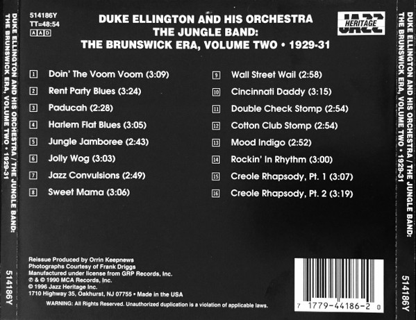 Duke Ellington And His Orchestra - The Jungle Band: The Brunswick Era - Volume Two, 1929-31 (CD, Comp, RE) (Near Mint (NM or M-)) - Image 2
