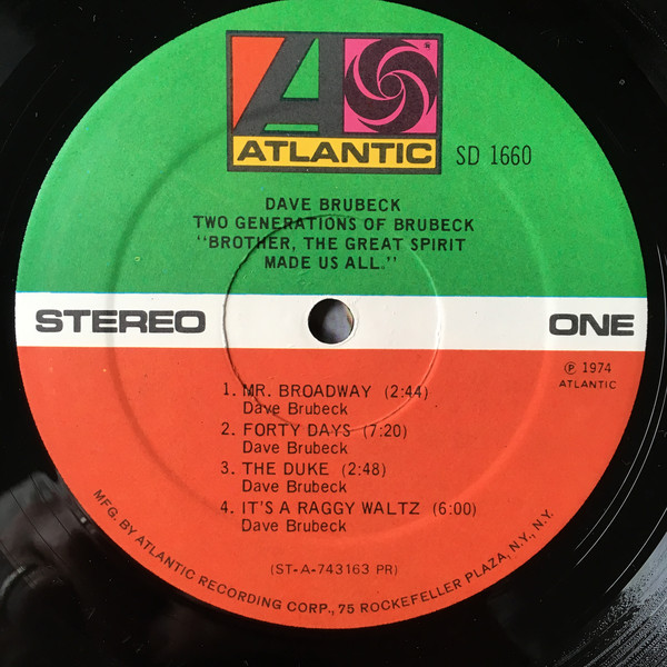 Dave Brubeck - Two Generations Of Brubeck " Brother, The Great Spirit Made Us All". (LP, PR) (Very Good Plus (VG+)) - Image 3