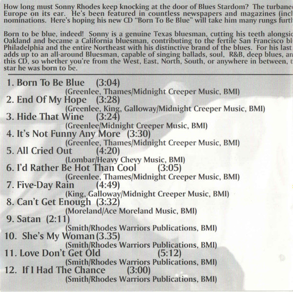 Sonny Rhodes - Born To Be Blue (CD, Album) (Near Mint (NM or M-)) - Image 4