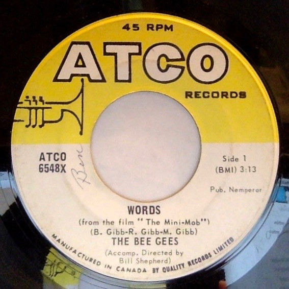 The Bee Gees* - Words (7", Single) (Good Plus (G+))