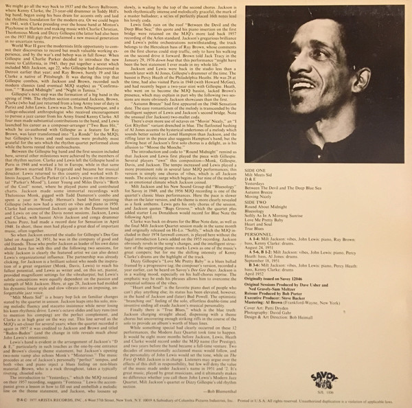 Milt Jackson - The First Q (LP, Album, RE) (Very Good Plus (VG+)) - Image 2