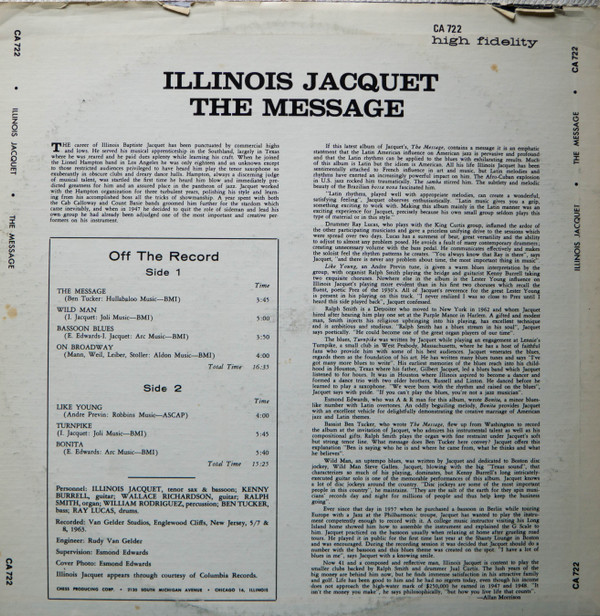 Illinois Jacquet - The Message (LP, Album, RE, Kee) (Near Mint (NM or M-)) - Image 2