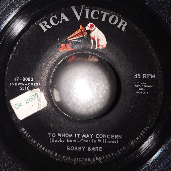 Bobby Bare - To Whom It May Concern / I Don't Believe I'll Fall In Love Today (7", Mono, Hol) (Near Mint (NM or M-))