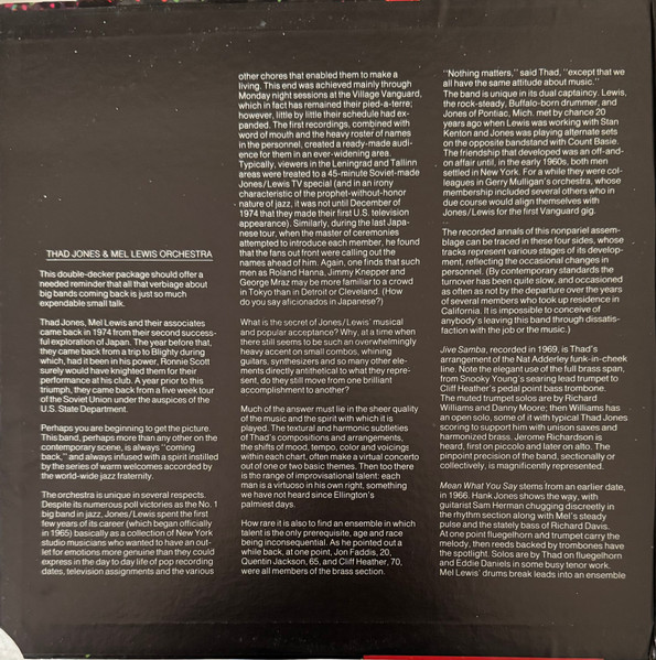 Thad Jones / Mel Lewis* - Thad Jones / Mel Lewis (2xLP, Comp, All) (Very Good (VG)) - Image 2