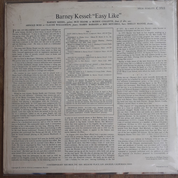 Barney Kessel - Easy Like (LP, Album, RE) (Good (G)) - Image 2