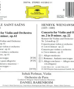 Alternative view of Saint-Saëns*, Wieniawski* - Itzhak Perlman · Orchestre De Paris · Daniel Barenboim - Violin Concerto No.3 / Violin Concerto No.2 (CD, Album, RE) (Near Mint (NM or M-))