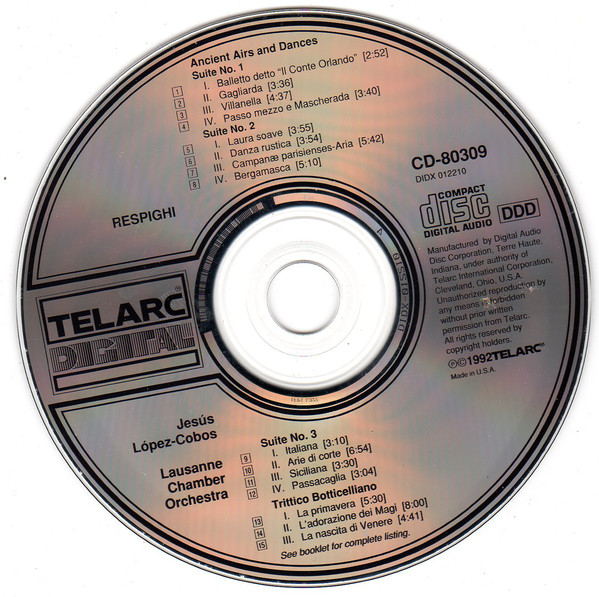 Respighi*, López-Cobos*, Lausanne Chamber Orchestra* - Respighi - Ancient Airs And Dances ; Trittico Botticelliano (CD, Album) (Near Mint (NM or M-)) - Image 3