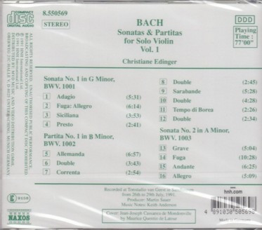 Johann Sebastian Bach / Christiane Edinger - Sonatas and Partitas For Solo Violin Vol. 1 (CD, Album) (Near Mint (NM or M-)) - Image 2