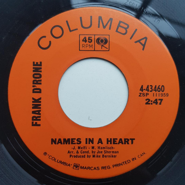 Frank D'Rone - Falling In Love In The Fall / Names In A Heart (7", Single) (Near Mint (NM or M-)) - Image 2