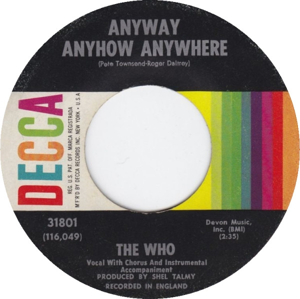 The Who - Anyway Anyhow Anywhere (7", Single) (Very Good (VG))