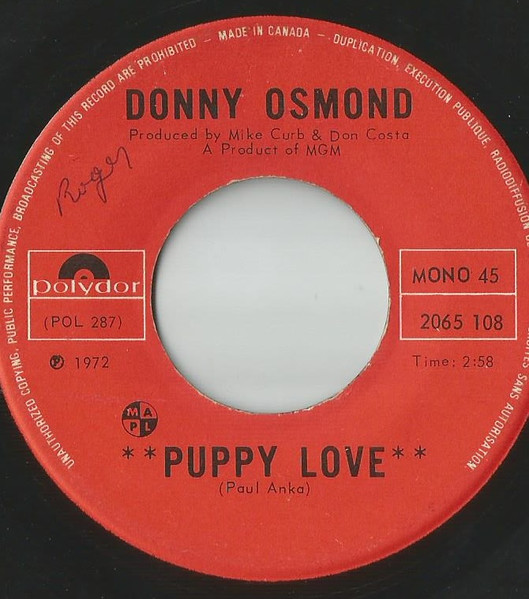 Donny Osmond - Puppy Love / Let My People Go (7", Single, Mono) (Very Good Plus (VG+))
