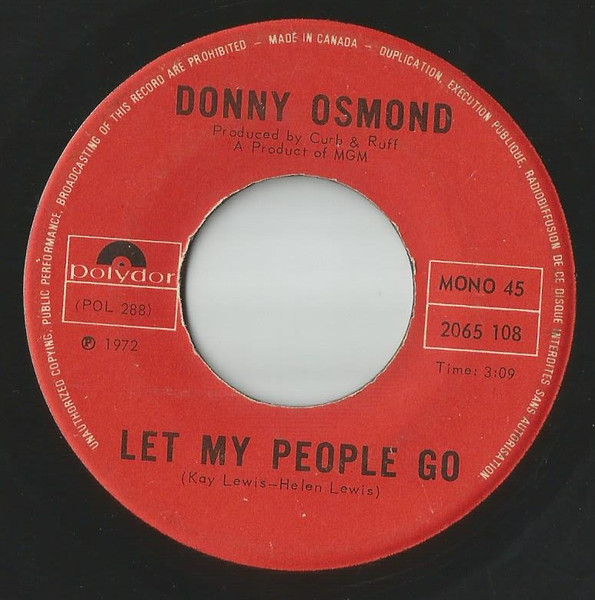 Donny Osmond - Puppy Love / Let My People Go (7", Single, Mono) (Very Good Plus (VG+)) - Image 2