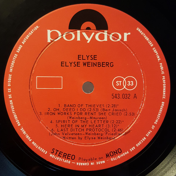 Elyse Weinberg - Elyse (LP, Album) (Very Good Plus (VG+)) - Image 3