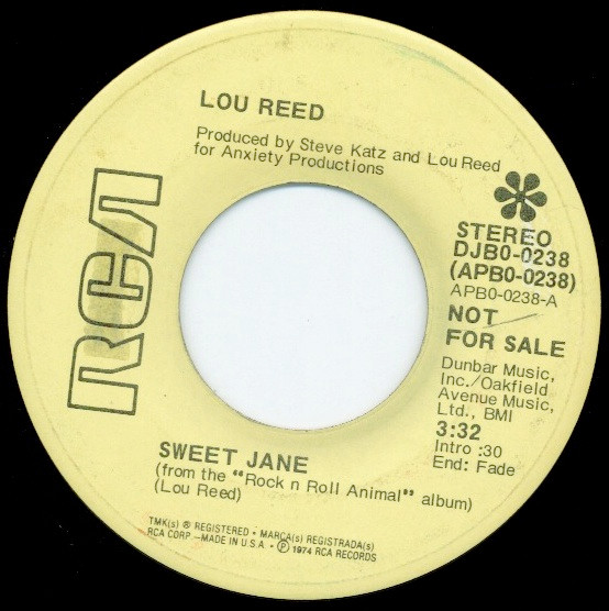 Lou Reed - Sweet Jane (7", Single, Promo) (Near Mint (NM or M-))