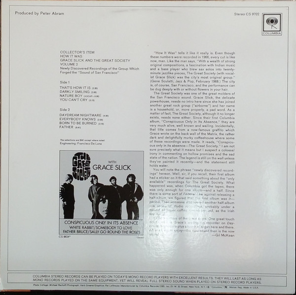 Grace Slick And The Great Society - Vol. 2 Collector's Item How It Was (LP, RE) (Mint (M)) - Image 2