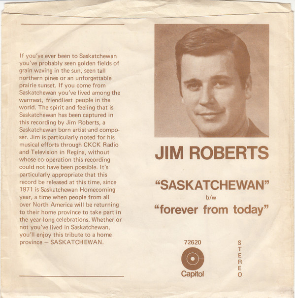 Jim Roberts (14) - Saskatchewan (7", Single) (Good Plus (G+)) - Image 2