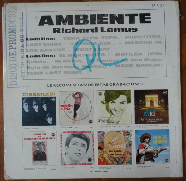 Richard Lemus* - Ambiente (LP, Promo) (Very Good Plus (VG+)) - Image 2