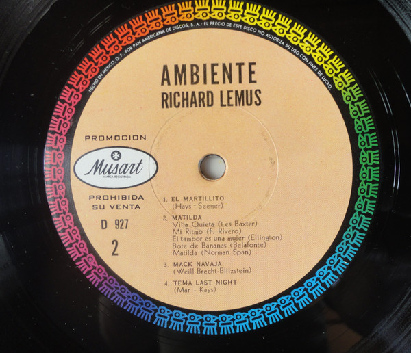 Richard Lemus* - Ambiente (LP, Promo) (Very Good Plus (VG+)) - Image 4