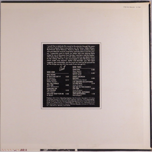 Art Lande - The Eccentricities Of Earl Dant (LP, Album) (Near Mint (NM or M-)) - Image 2