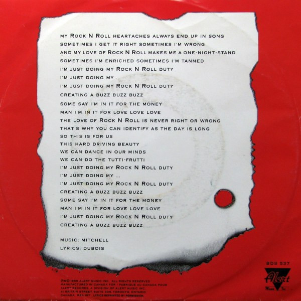 Kim Mitchell - Rock N Roll Duty (7", Single) (Near Mint (NM or M-)) - Image 2
