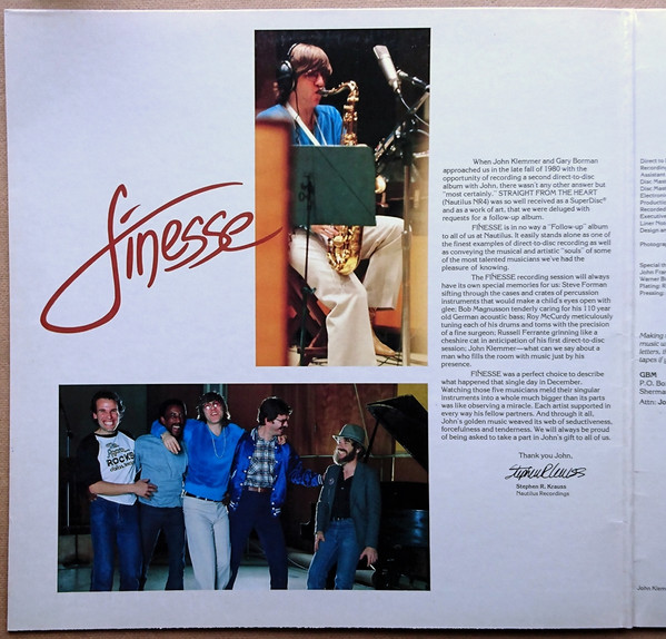 John Klemmer - Finesse (LP, Album) (Very Good Plus (VG+)) - Image 2
