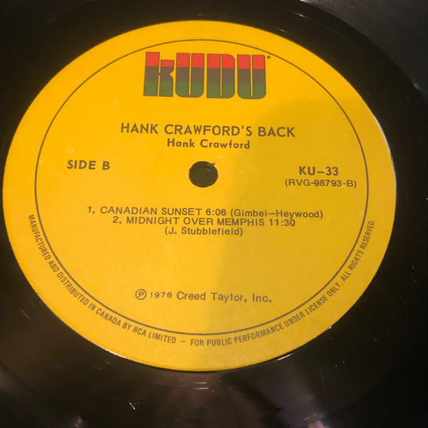 Hank Crawford - Hank Crawford's Back (LP, Album) (Very Good Plus (VG+)) - Image 4