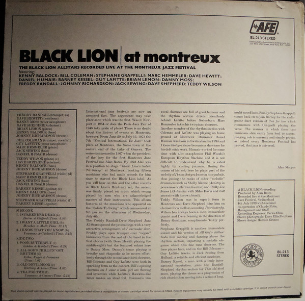 Black Lion Allstars - Black Lion At Montreux (LP, Album) (Very Good Plus (VG+)) - Image 2
