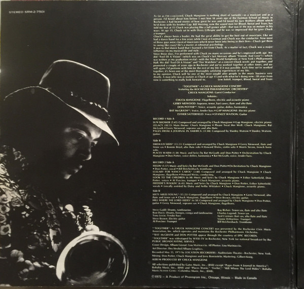 Chuck Mangione, Rochester Philharmonic Orchestra - Together: A New Chuck Mangione Concert (2xLP) (Very Good (VG)) - Image 3