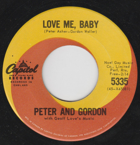 Peter & Gordon With Geoff Love - Love Me, Baby / I Go To Pieces (7", Single) (Near Mint (NM or M-))