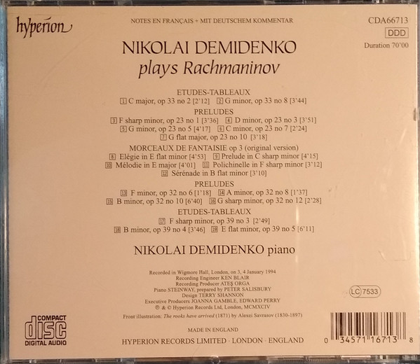 Nikolai Demidenko Plays Sergei Vasilyevich Rachmaninoff - Morceaux, Preludes, Etudes-Tableaux (CD, Album, RE) (Near Mint (NM or M-)) - Image 2