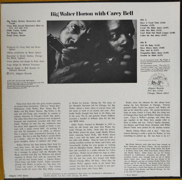 Big Walter Horton* With Carey Bell - Big Walter Horton With Carey Bell (LP, Album, RP) (Very Good Plus (VG+)) - Image 2