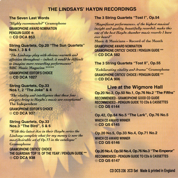 Joseph Haydn, The Lindsays - Six Popular String Quartets (2xCD, Comp) (Mint (M)) - Image 2