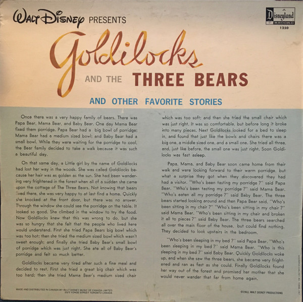 Rica Moore - Goldilocks And The Three Bears (LP, Album, RP) (Mint (M)) - Image 2