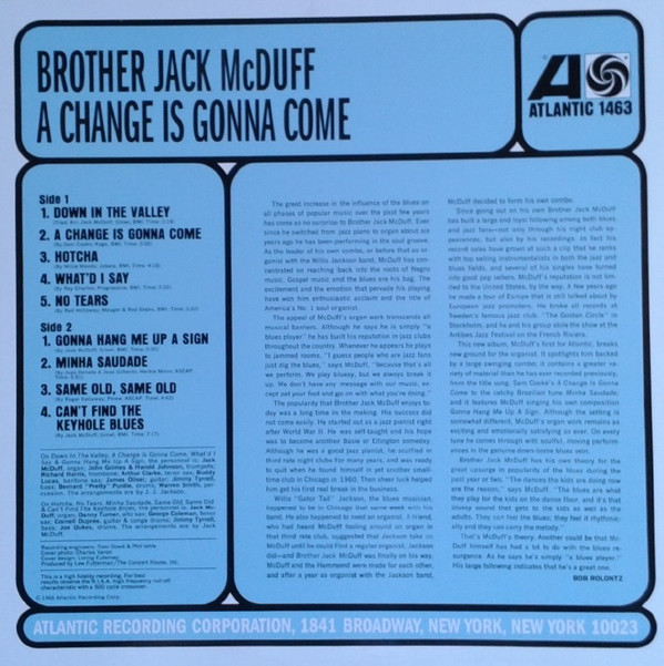 Brother Jack McDuff - A Change Is Gonna Come (LP, Album, RE) (Mint (M)) - Image 2