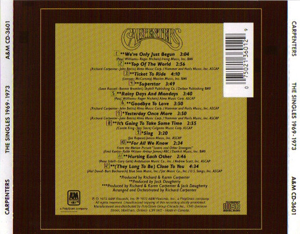 Carpenters - The Singles 1969-1973 (CD, Album, Comp, RE) (Mint (M)) - Image 3