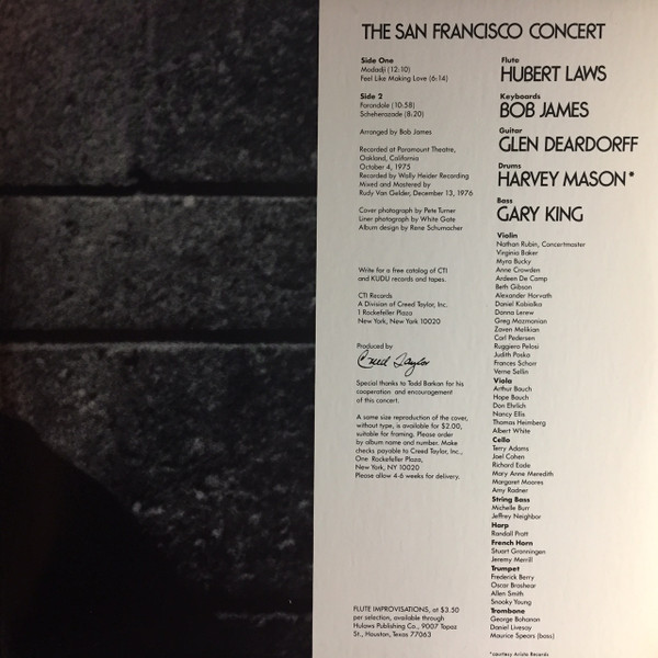 Hubert Laws - The San Francisco Concert (LP, Album, Gat) (Near Mint (NM or M-)) - Image 4