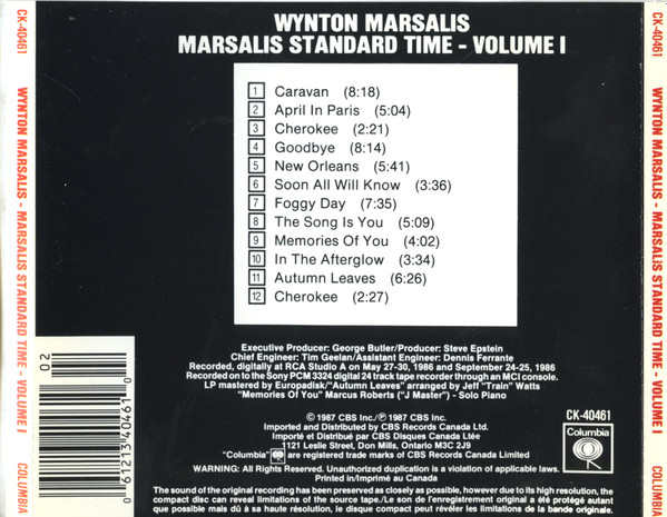 Wynton Marsalis - Marsalis Standard Time Volume 1 (CD, Album) (Near Mint (NM or M-)) - Image 2