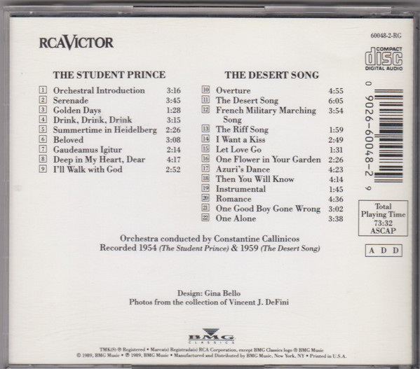 Mario Lanza - Sings Songs From The Student Prince & The Desert Song (CD, Album, Comp, RM) (Near Mint (NM or M-)) - Image 2