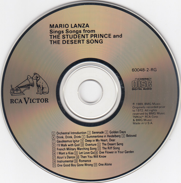 Mario Lanza - Sings Songs From The Student Prince & The Desert Song (CD, Album, Comp, RM) (Near Mint (NM or M-)) - Image 3