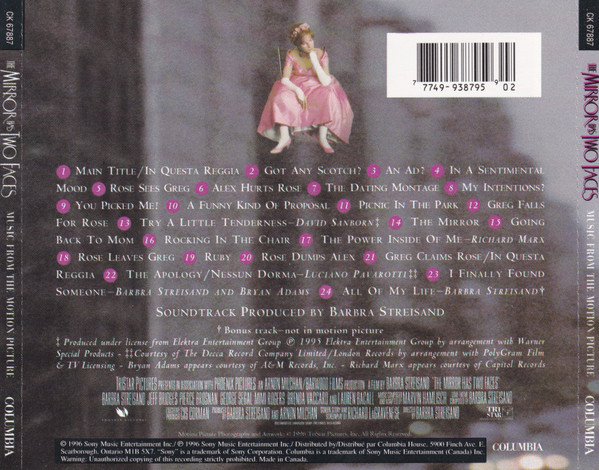 Barbra Streisand / Marvin Hamlisch - The Mirror Has Two Faces (CD, Album, Club) (Near Mint (NM or M-)) - Image 2