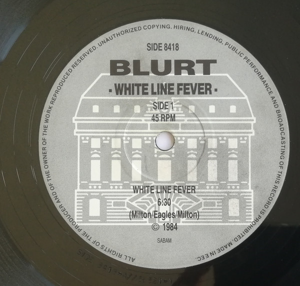 Blurt - White Line Fever (12") (Very Good Plus (VG+)) - Image 3