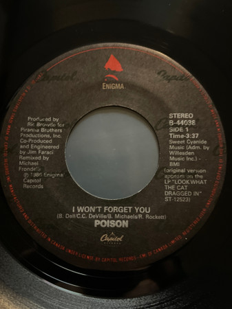 Poison (3) - I Won't Forget You (7", Single) (Very Good Plus (VG+))