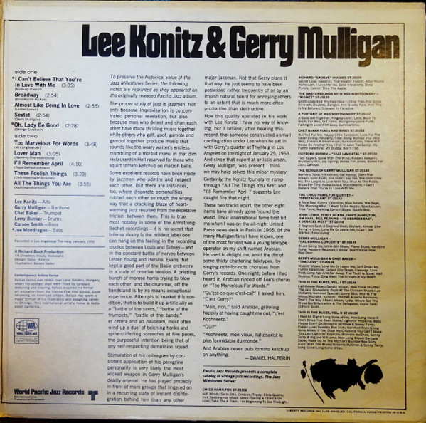 Lee Konitz & Gerry Mulligan - Konitz Meets Mulligan (LP, Album, RE) (Very Good Plus (VG+)) - Image 4