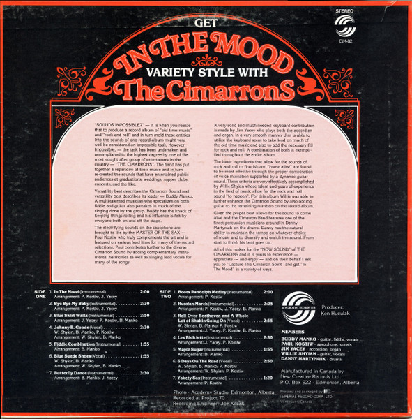 The Cimarrons (4) - Get In The Mood Variety Style With... (LP, Album) (Mint (M)) - Image 2