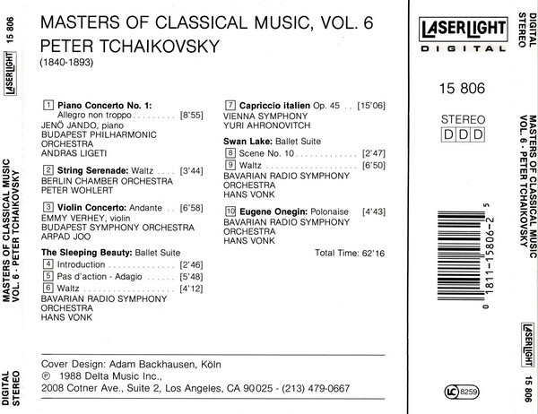 Pyotr Ilyich Tchaikovsky - Masters Of Classical Music, Vol.6 • Peter Tchaikovsky (CD, Comp) (Near Mint (NM or M-)) - Image 2